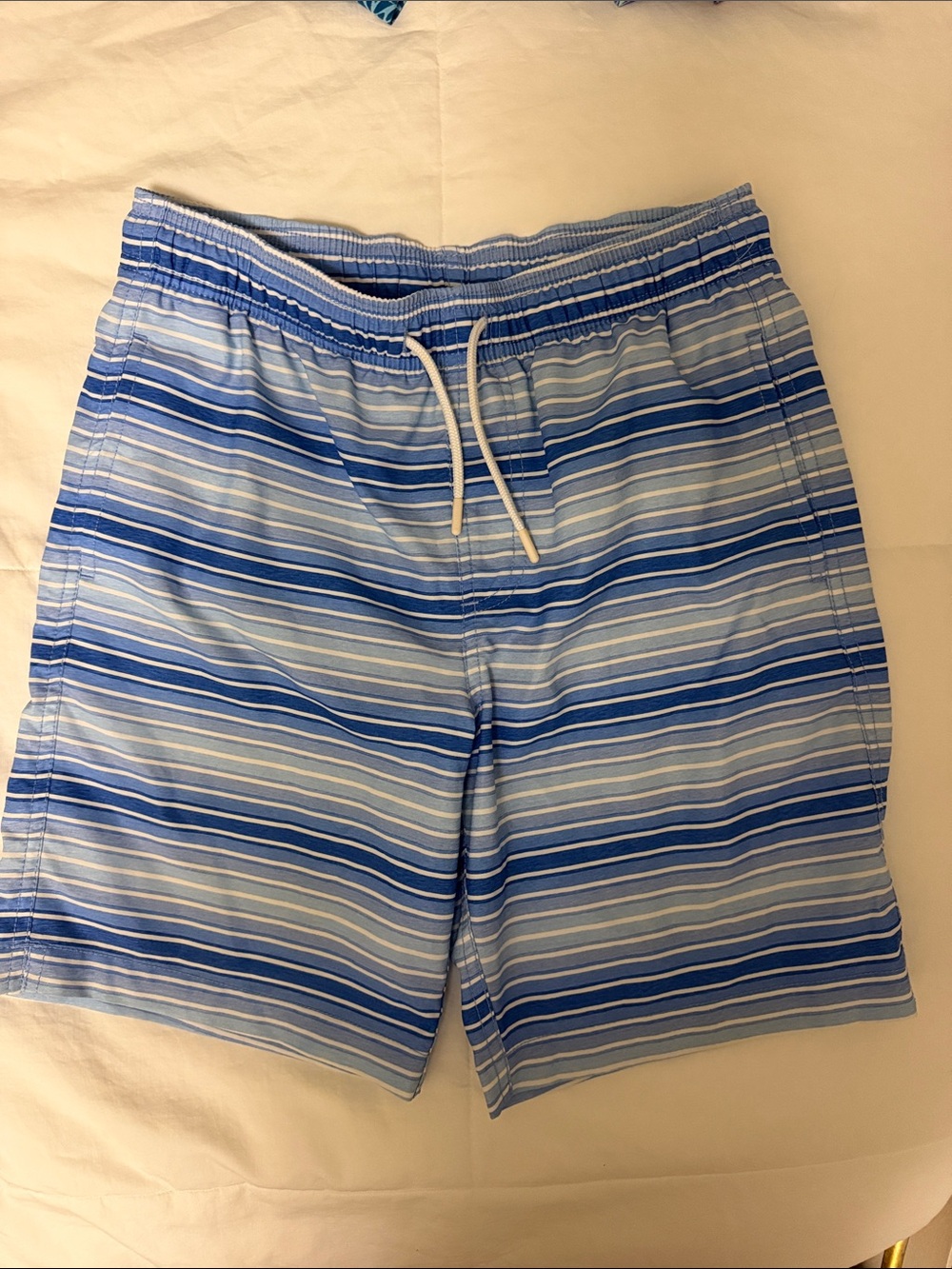 Southern Tide Blue & Light Blue Striped Kids Swim Trunks